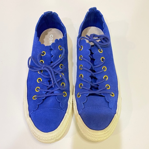 Converse Blue Scalloped Suede Women's Size 7.5 Chuck Taylor Ox Sneakers - Picture 1 of 12